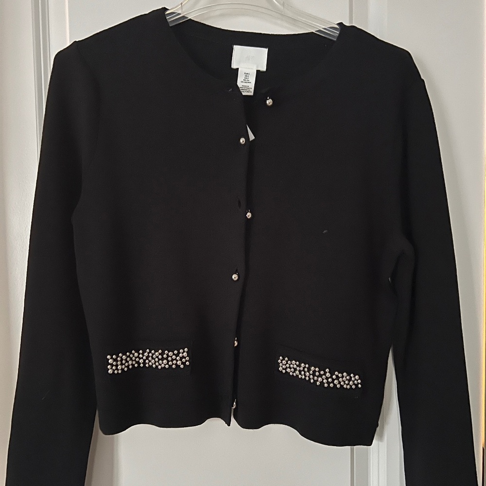 Black Beaded Pocket Cardigan